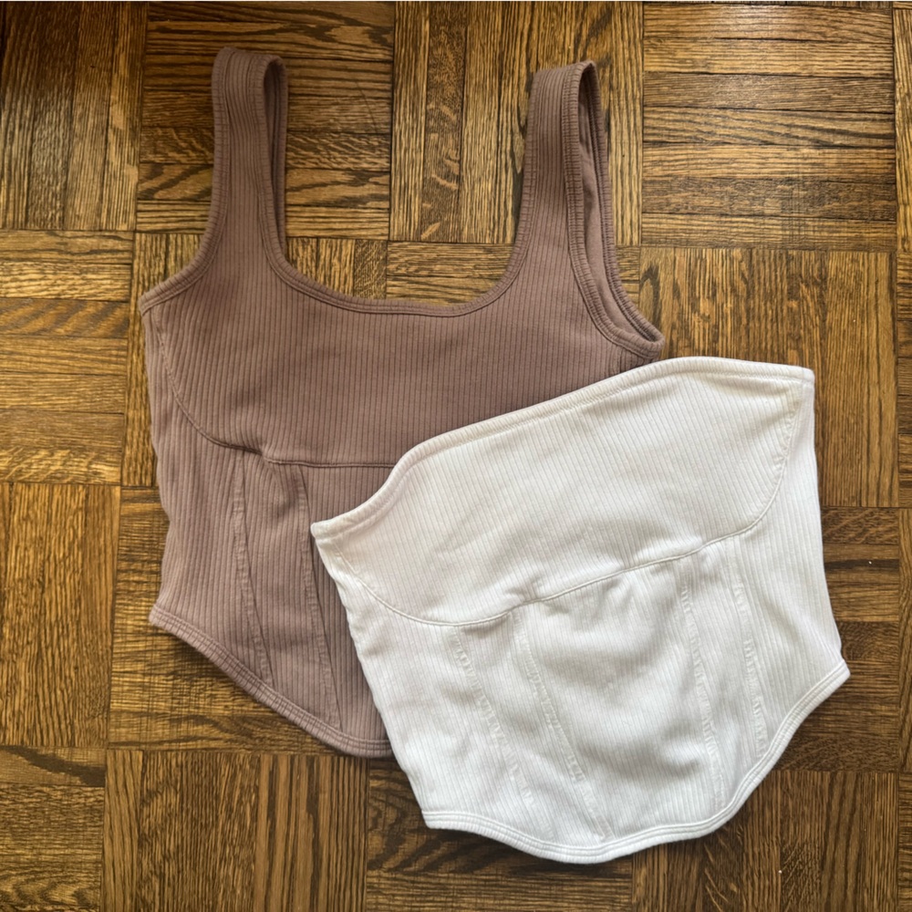 PINK Victoria's Secret Taupe and White Tank Tops (2 tanks)